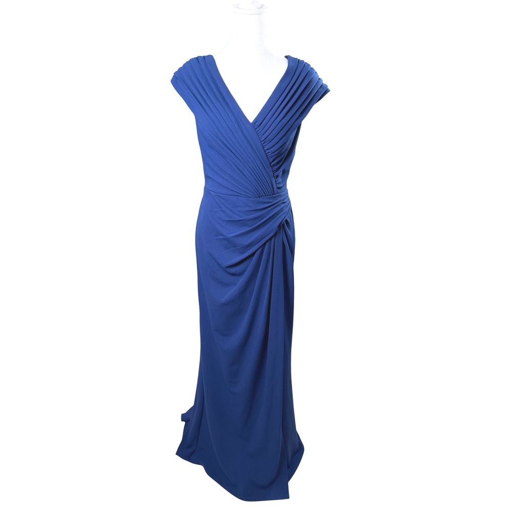 Tadashi Shoji Gown Women XS Midnight Blue Pleated Draped Evening Dress BOS24636L